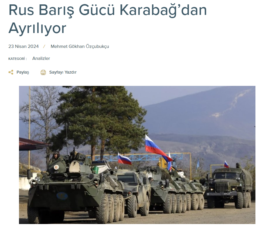 TUDPAM Uzmanı Özçubukçu’nun “Rus Barış Gücü Karabağ’dan Ayrılıyor” İsimli Analizi TÜRKSAM’da Yayınlandı
