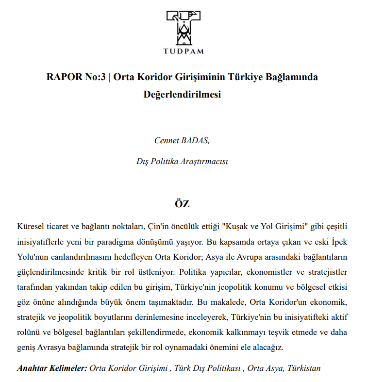 Rapor No:3 | Orta Koridor Girişiminin Türkiye Bağlamında Değerlendirilmesi