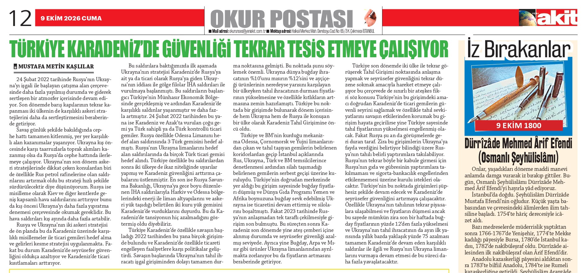 TUDPAM Başkan Yardımcısı Kaşlılar’ın Analizi Yeni Akit Gazetesi’nde Yayımlandı